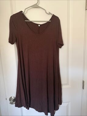 Relaxed Brown V-Neck Tunic Dress